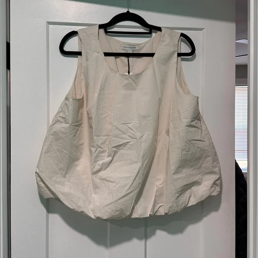 Banana Republic Cream Cotton Poplin Bubble Tank, size Large - Picture 3 of 6